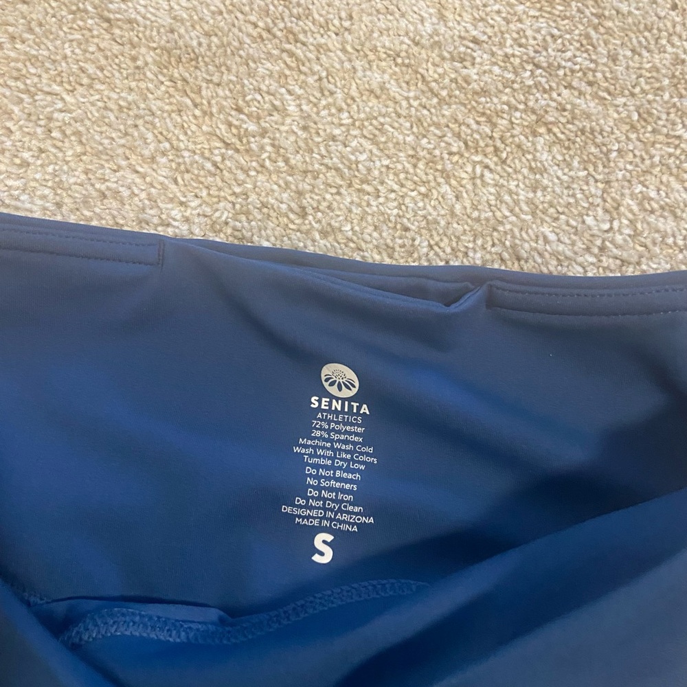 Senita Athletics Navy streamline Leggings with White Stripes - Picture 2 of 4